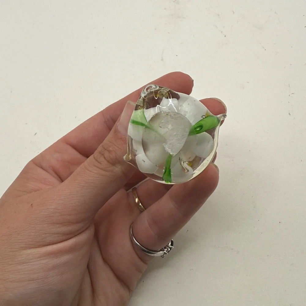 Vtg Glass Bird Duck Swan Chicken Figurine Paperweight Decor Collectible Floral